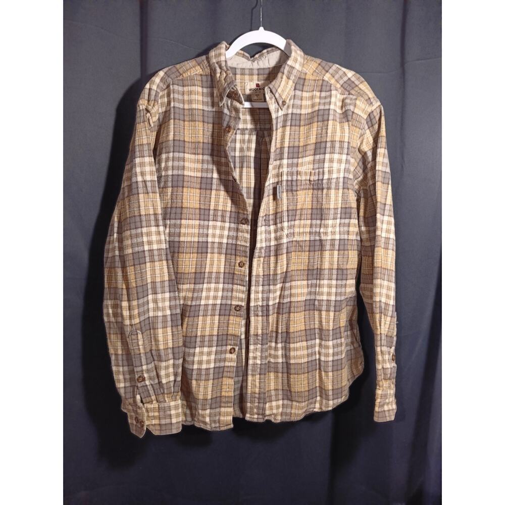 Woolrich Mens XL Yellow Brown Plaid Flannel Shirt Western Shacket Jacket